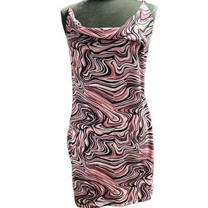 WEAREVER Womens Spaghetti Strap BodyCon Mini Dress Swirl Design Size XL